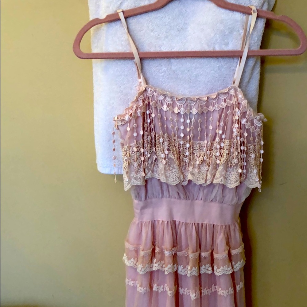 Vintage dress with lace over lay light pink